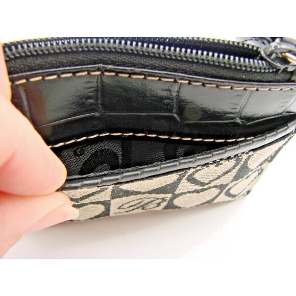 Brighton Small Coin Pocket Wallet Card Case Holder Black Heart Canvas Zip 4x3" - Picture 4 of 8